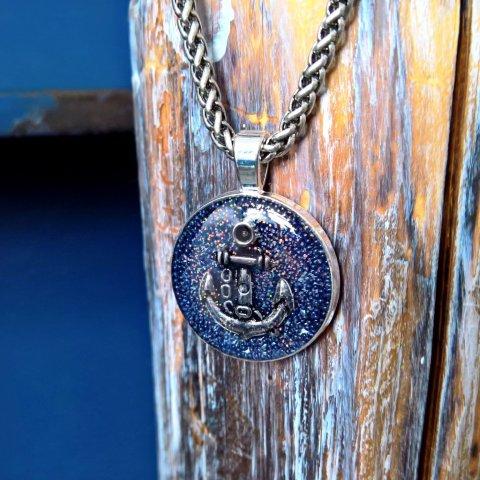 Anchor (Duke Blue Beads) - Resin Necklace